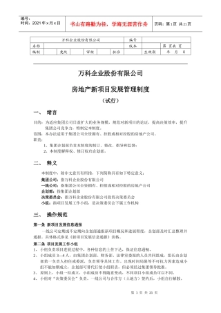 某地产公司房地产新项目发展管理制度