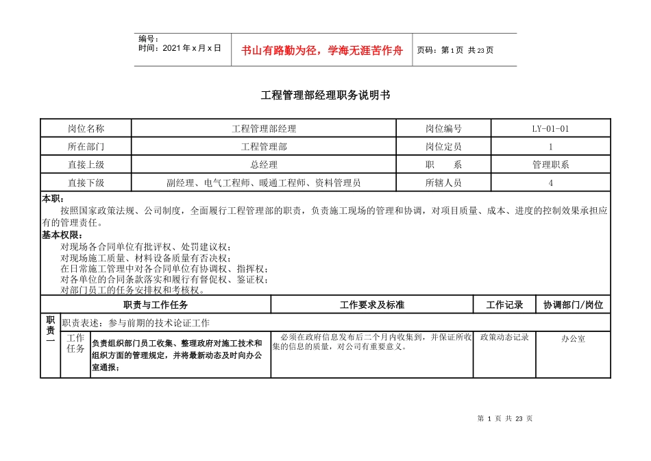 某咨询—某房地产工程管理部职务说明书1205_第3页