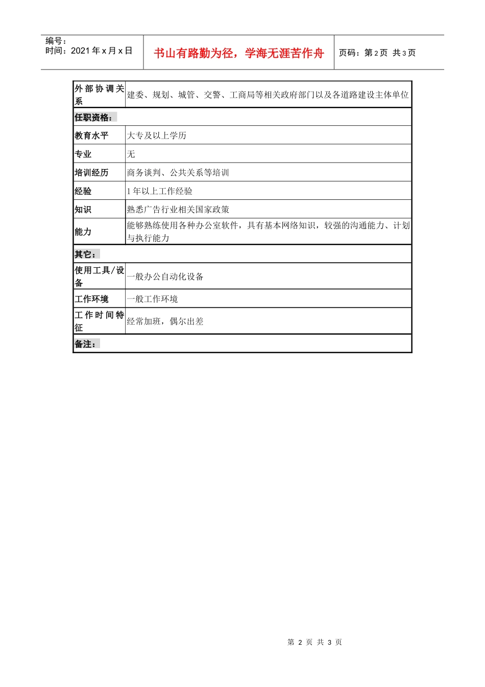 某城市建筑发展公司项目前期职务说明书_第2页