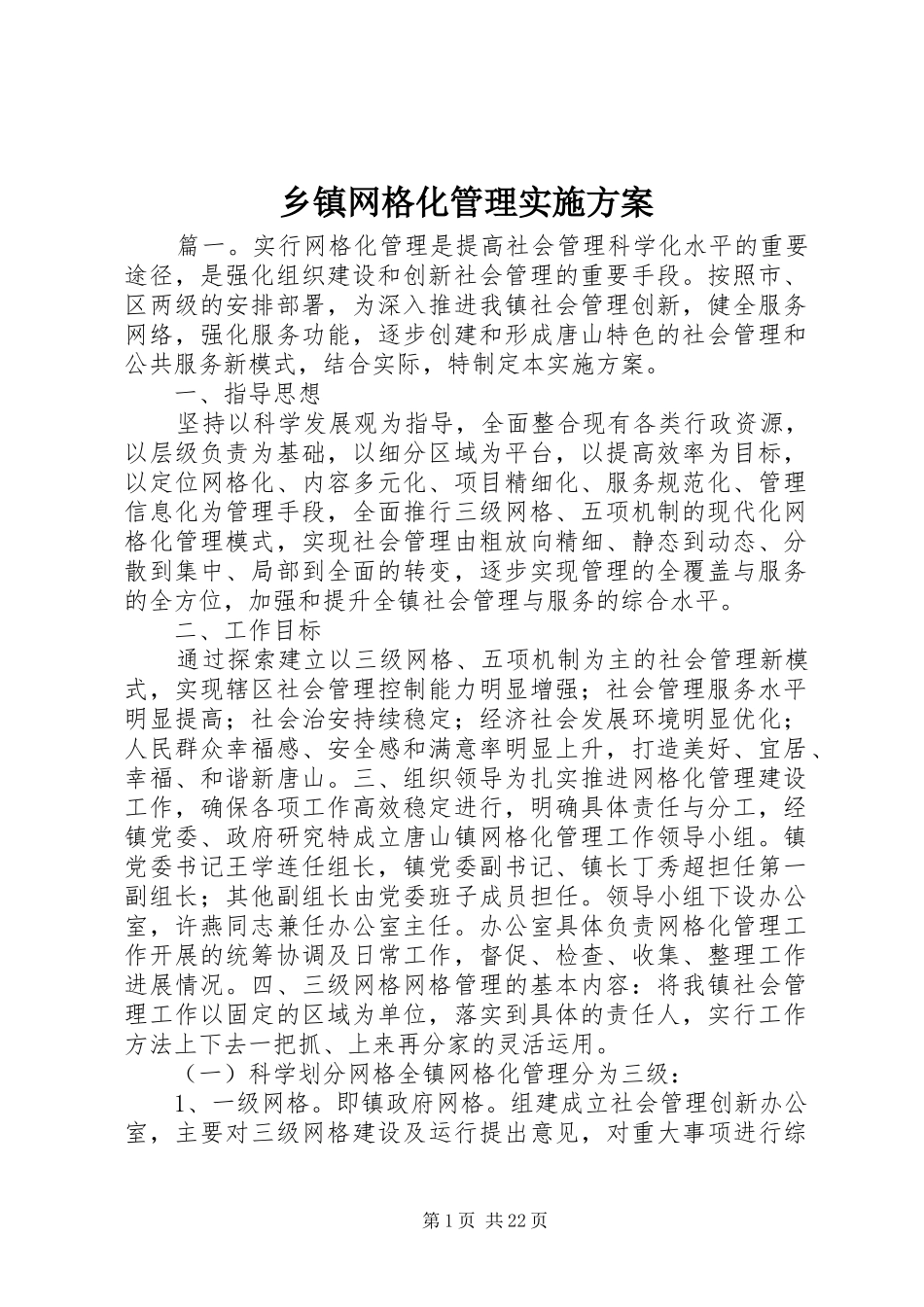乡镇网格化管理方案_第1页