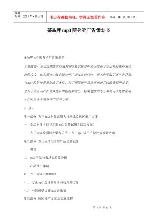 某品牌mp随身听广告策划书