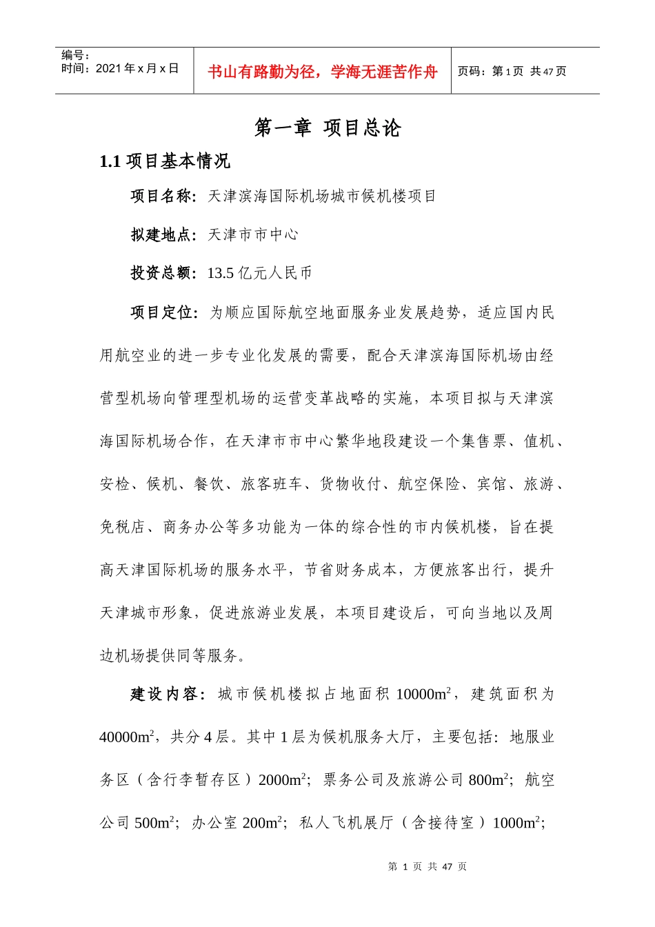 某国际机场城市候机楼项目建议书_第1页
