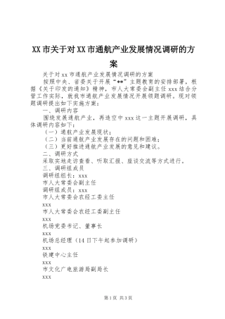 XX市关于对XX市通航产业发展情况调研的实施方案
