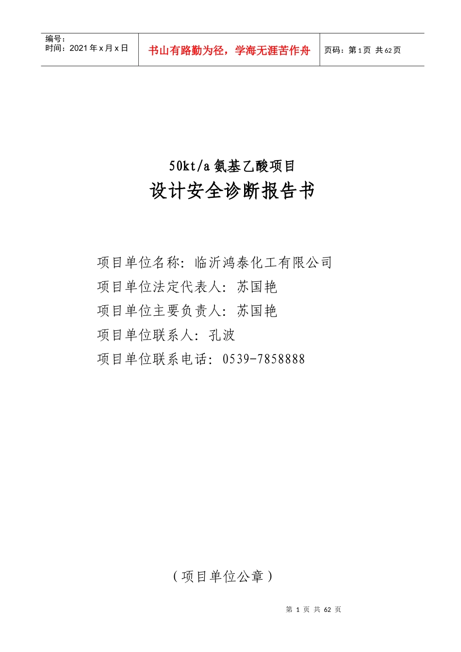 某化工公司设计安全诊断报告书_第1页