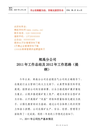 某分公司年度工作总结与工作思路