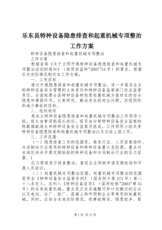 乐东县特种设备隐患排查和起重机械专项整治工作实施方案