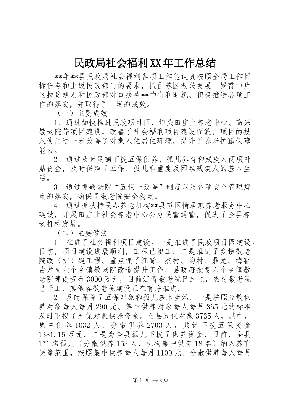民政局社会福利工作总结_第1页