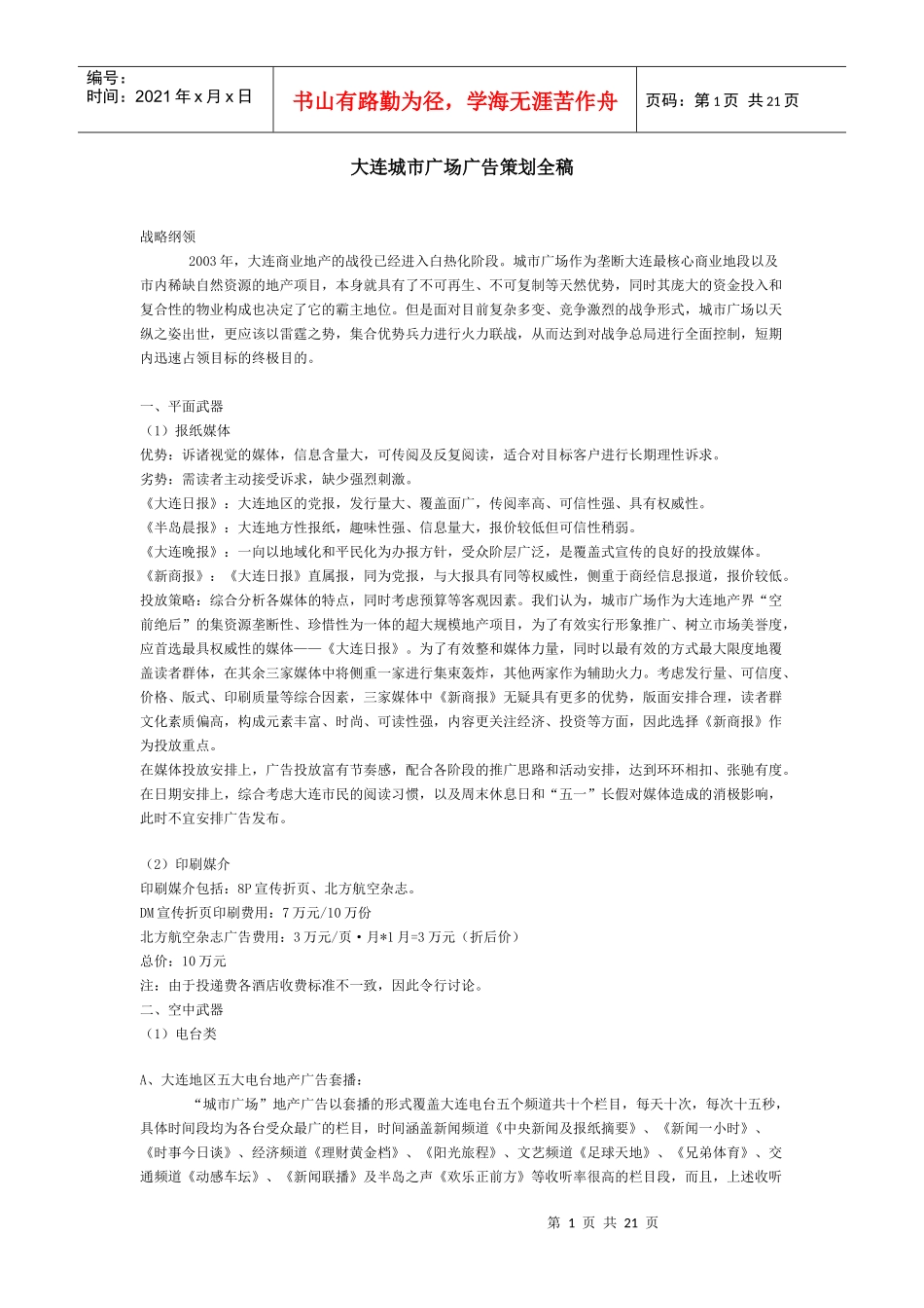 某城市广场广告策划全稿_第1页