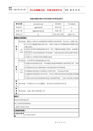 某城市建筑发展公司项目投资分析职务说明