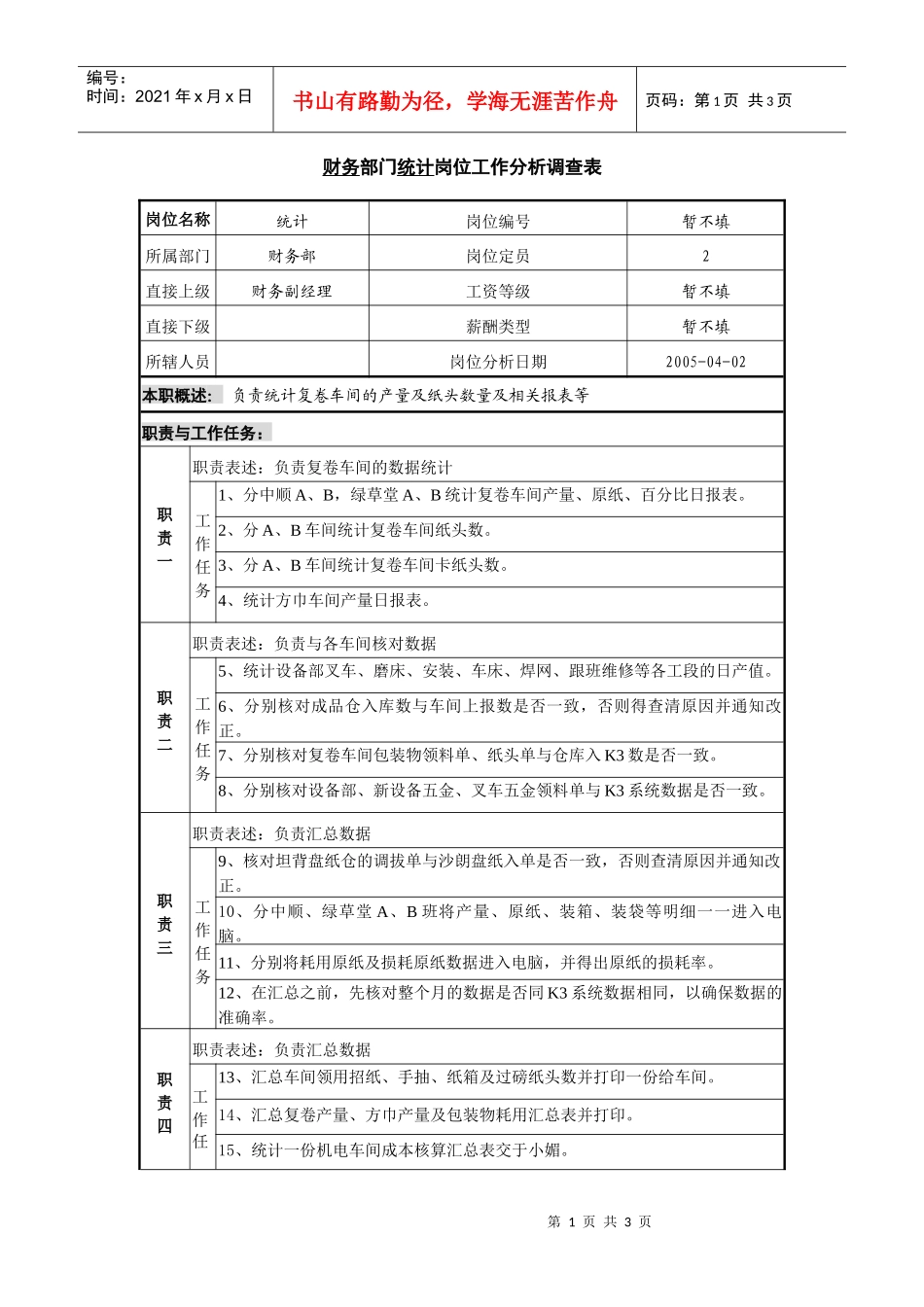 某咨询—广东中顺纸业财务部制造公司车间统计员_第1页