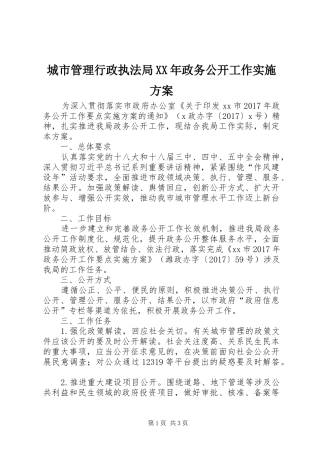 城市管理行政执法局XX年政务公开工作方案