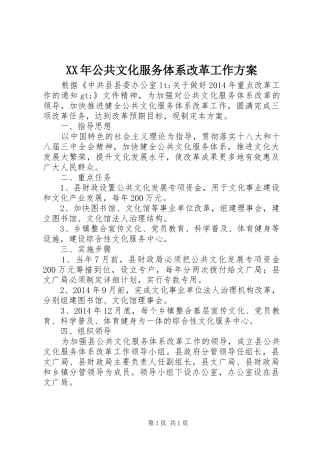 XX年公共文化服务体系改革工作实施方案