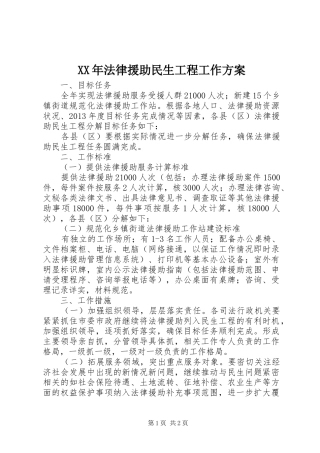XX年法律援助民生工程工作实施方案