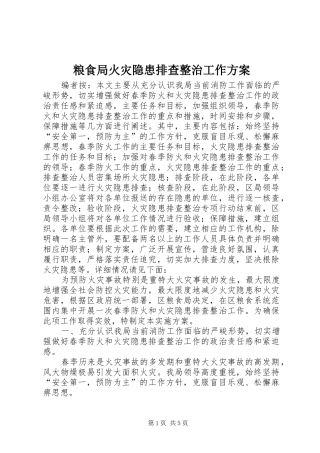 粮食局火灾隐患排查整治工作实施方案