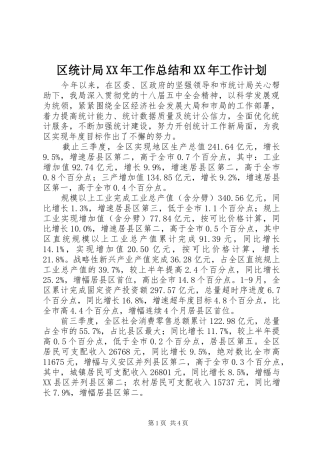 区统计局工作总结和工作计划