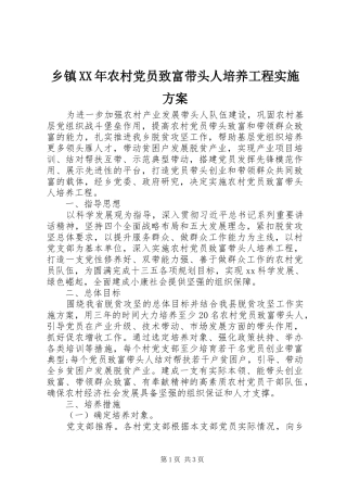 乡镇农村党员致富带头人培养工程实施方案