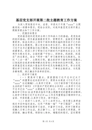 基层党支部开展第二批主题教育工作实施方案