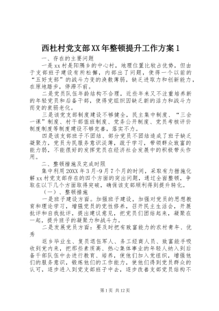 西杜村党支部整顿提升工作方案