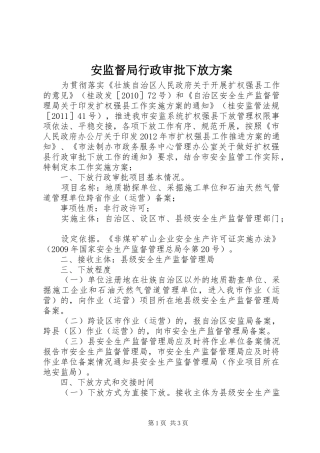 安监督局行政审批下放实施方案