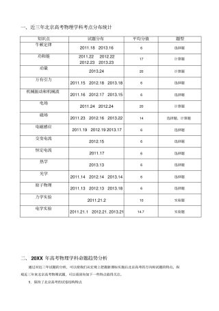 北京高中物理近三年高考物理学科考点分布及复习