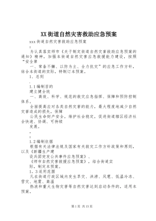 XX街道自然灾害救助应急处理预案