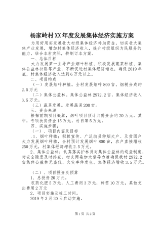 杨家岭村XX年度发展集体经济方案