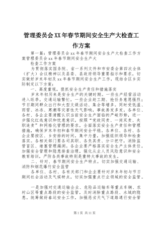 管理委员会XX年春节期间安全生产大检查工作实施方案
