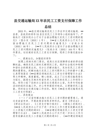 县交通运输局农民工工资支付保障工作总结