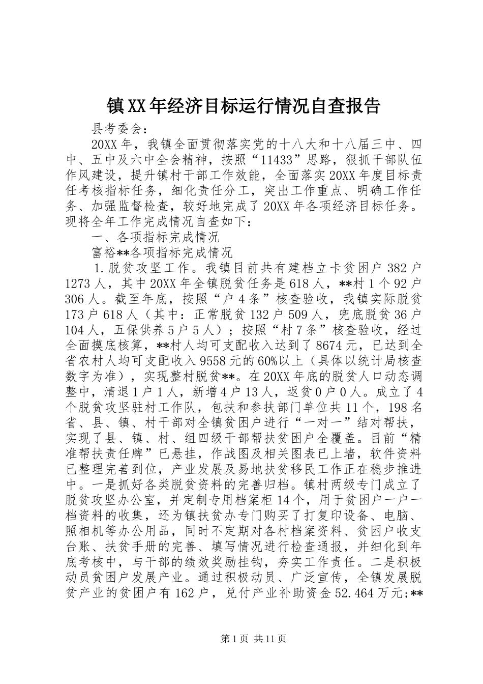 镇经济目标运行情况自查报告_第1页