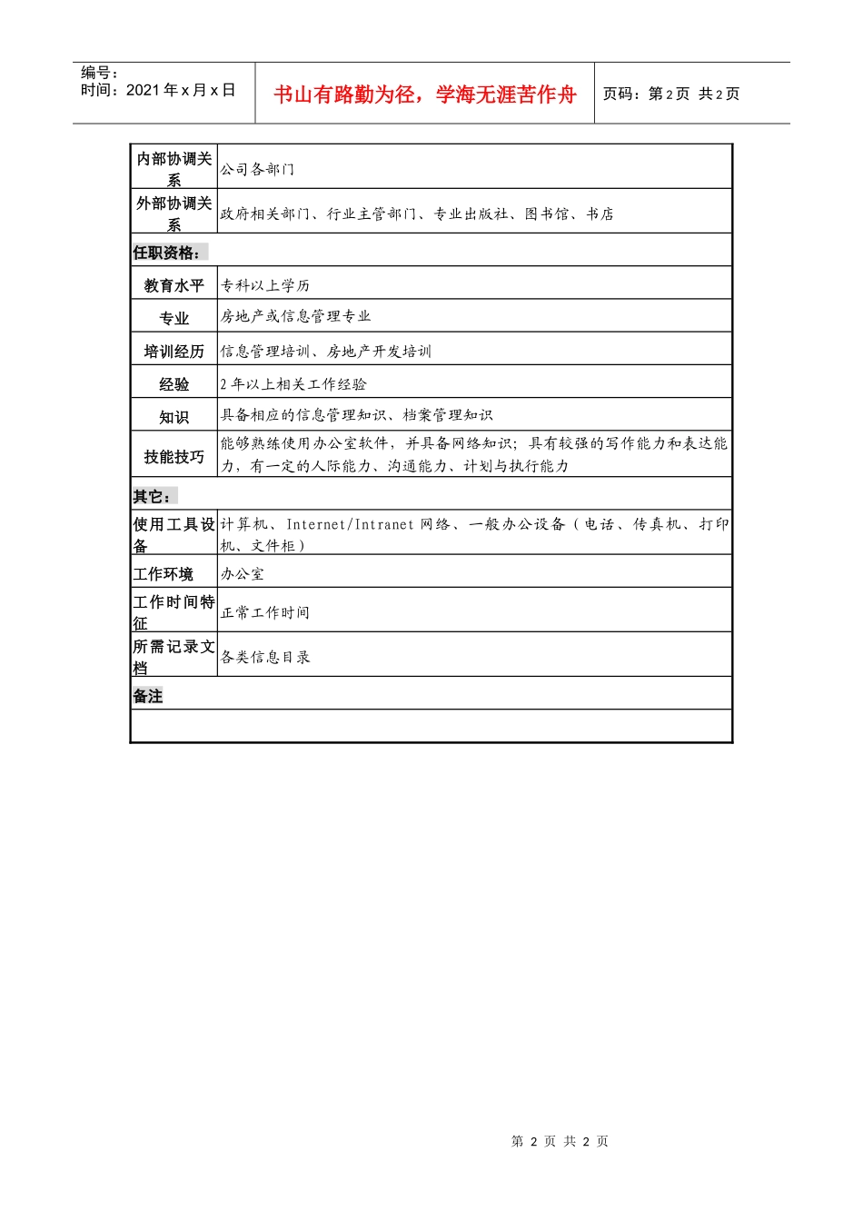 某地产企业信息资源部信息管理职务说明书_第2页