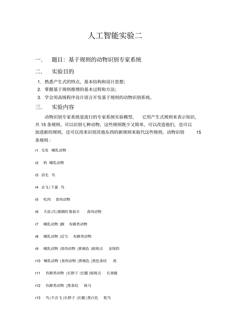 人工智能-基于规则的动物识别专家系统_第1页