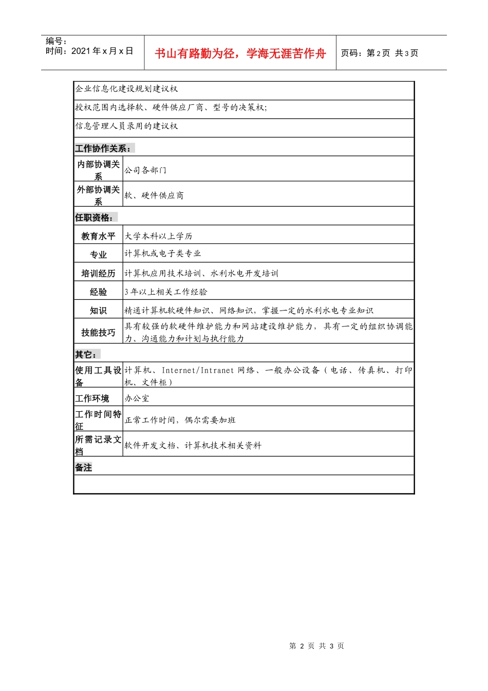 某发电企业信息管理职务说明书_第2页
