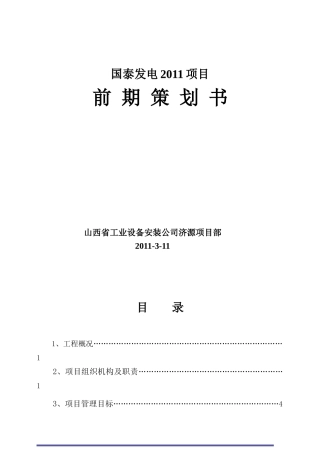 某发电项目前期策划方案