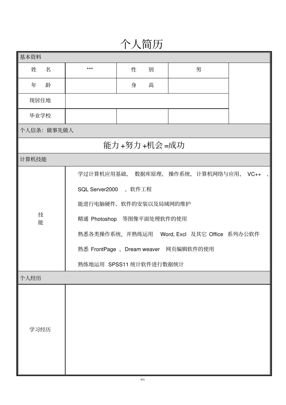大学毕业生求职简历模板(word版)_第1页