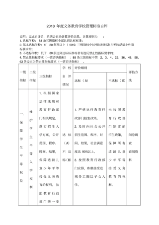 义务教育学校管理标准自评表