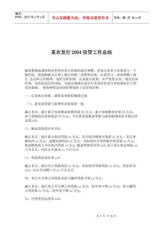 某农发行信贷工作总结