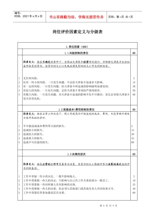 某咨询—广东中顺纸业中顺纸业岗位评价因素定义与分级表－最终