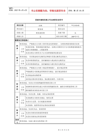 某城市建筑发展公司出纳职务说明书