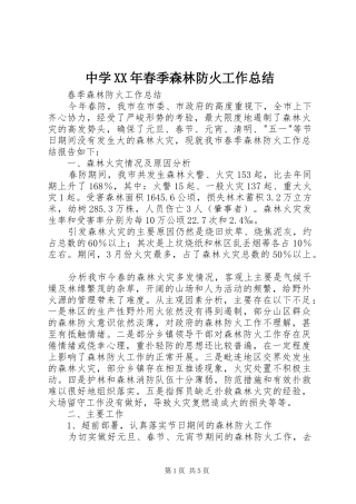 中学春季森林防火工作总结