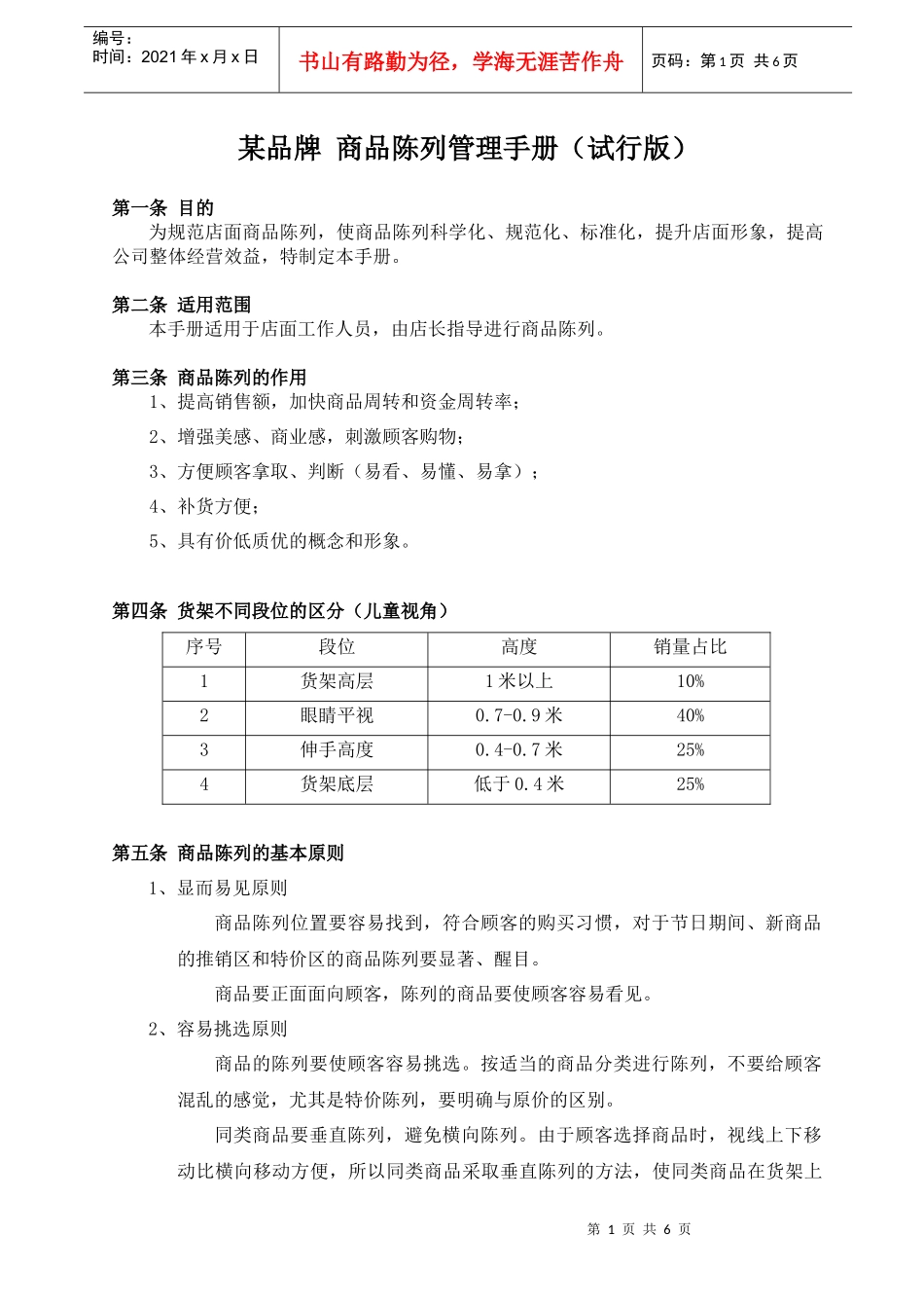 某品牌商品陈列管理手册_第1页