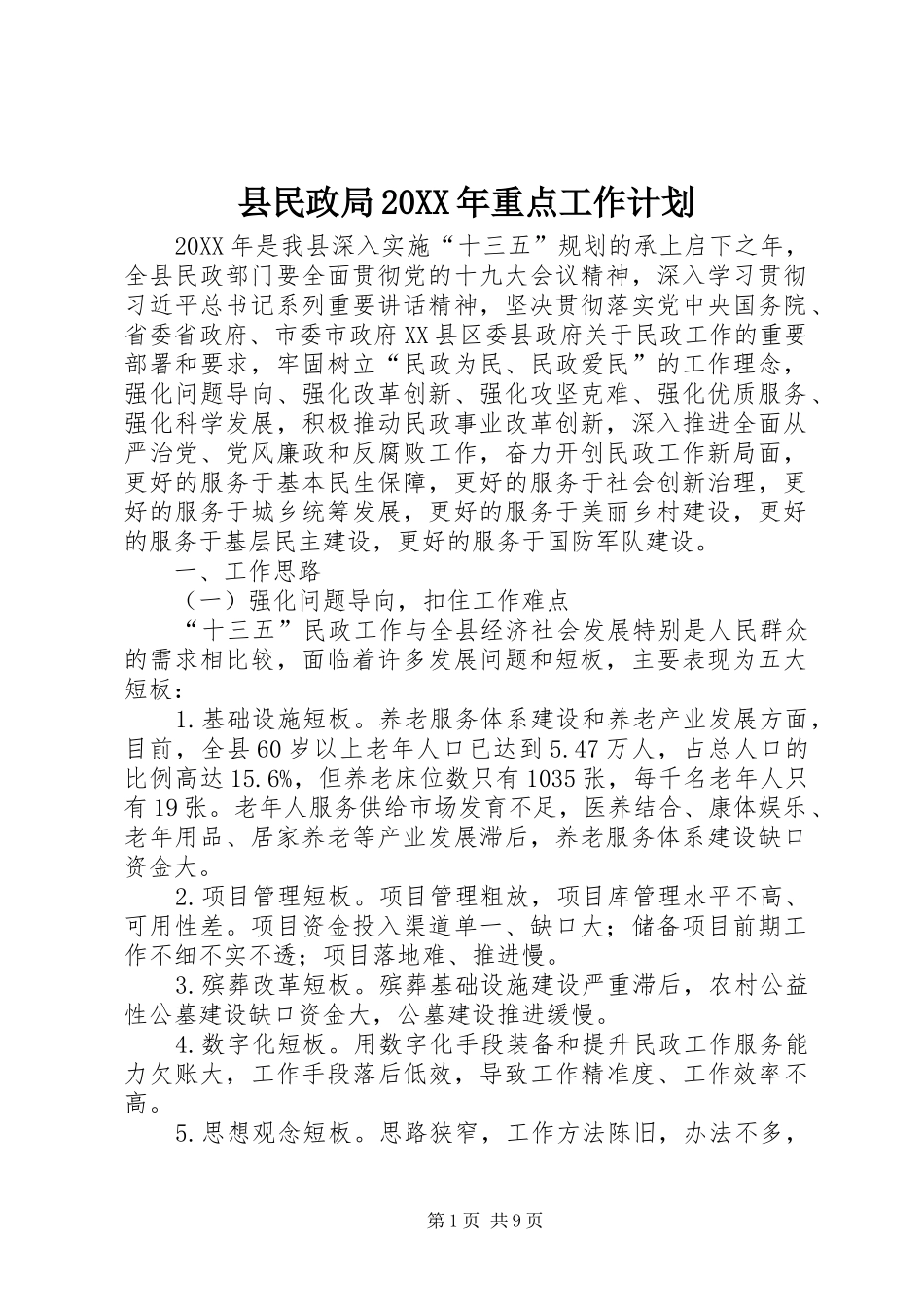 县民政局重点工作计划_第1页