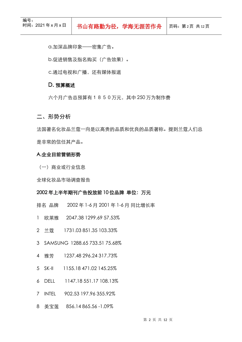某化妆品品牌广告策划案_第2页