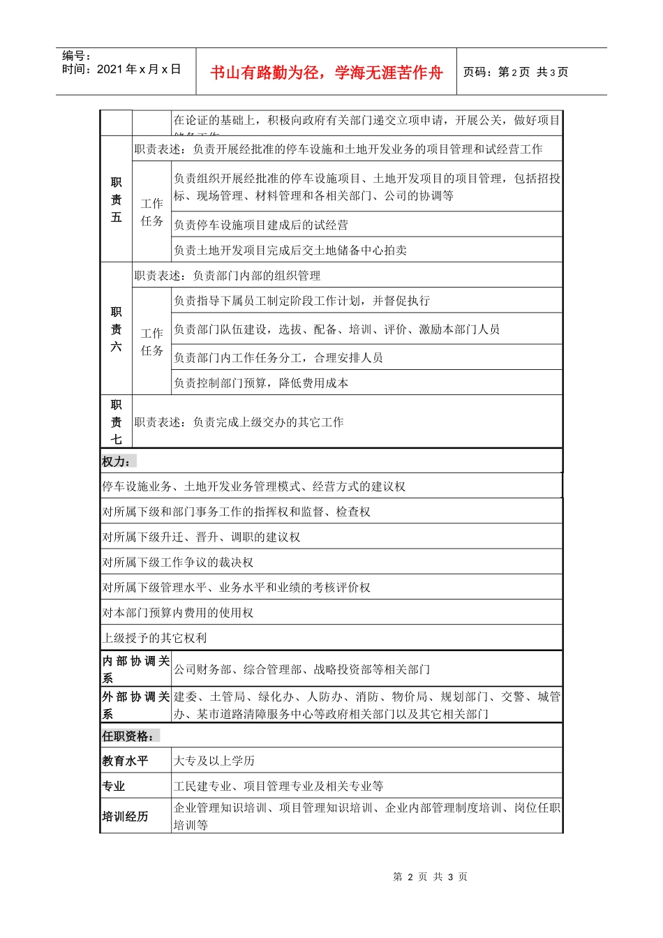 某城市建筑发展公司业务开发部经理职务说明书_第2页