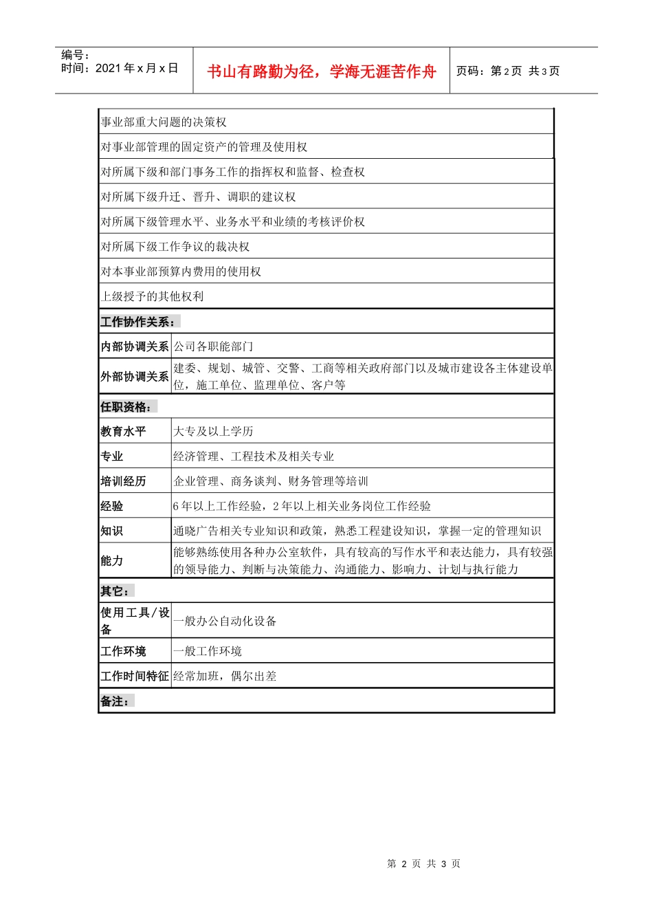 某城市建筑发展公司广告事业部经理职务说明书_第2页
