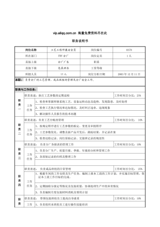 某咨询新丰化纤项目组分厂工艺责任工程师职位说明书