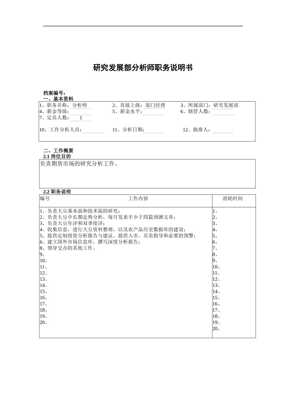 某北京分公司研究发展部分析师职务说明书_第1页