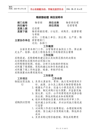某咨询公司岗位说明书