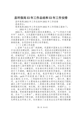 县环保局工作总结和工作安排