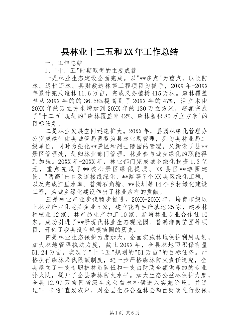 县林业十二五和工作总结_第1页