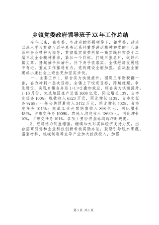 乡镇党委政府领导班子工作总结